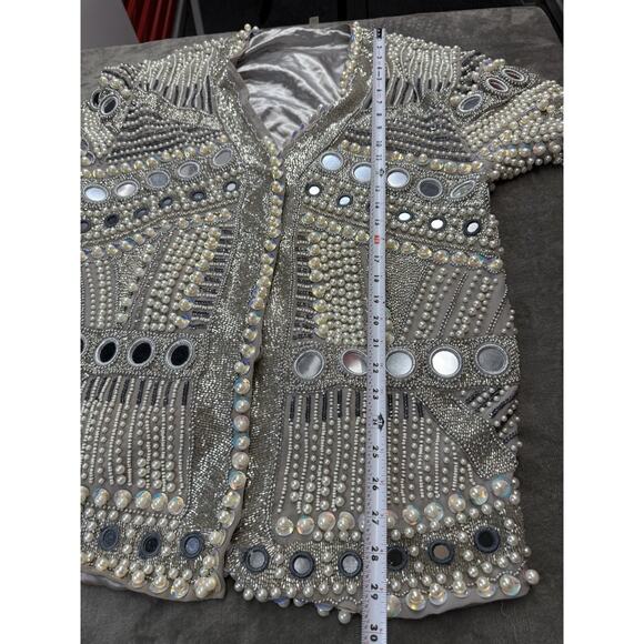 ASOS Edition Embellished Pearl & Bead Heavyweight Jacket Gray Size US 8 - Picture 14 of 16